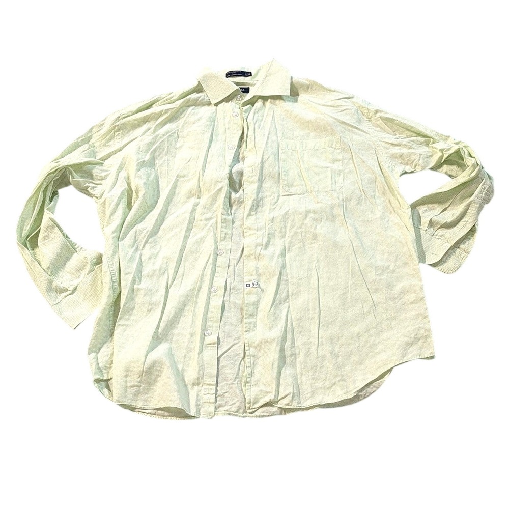 Coastal Nautica Green Micro Check Button Up Shirt Cotton 17.5 34/35 Classic